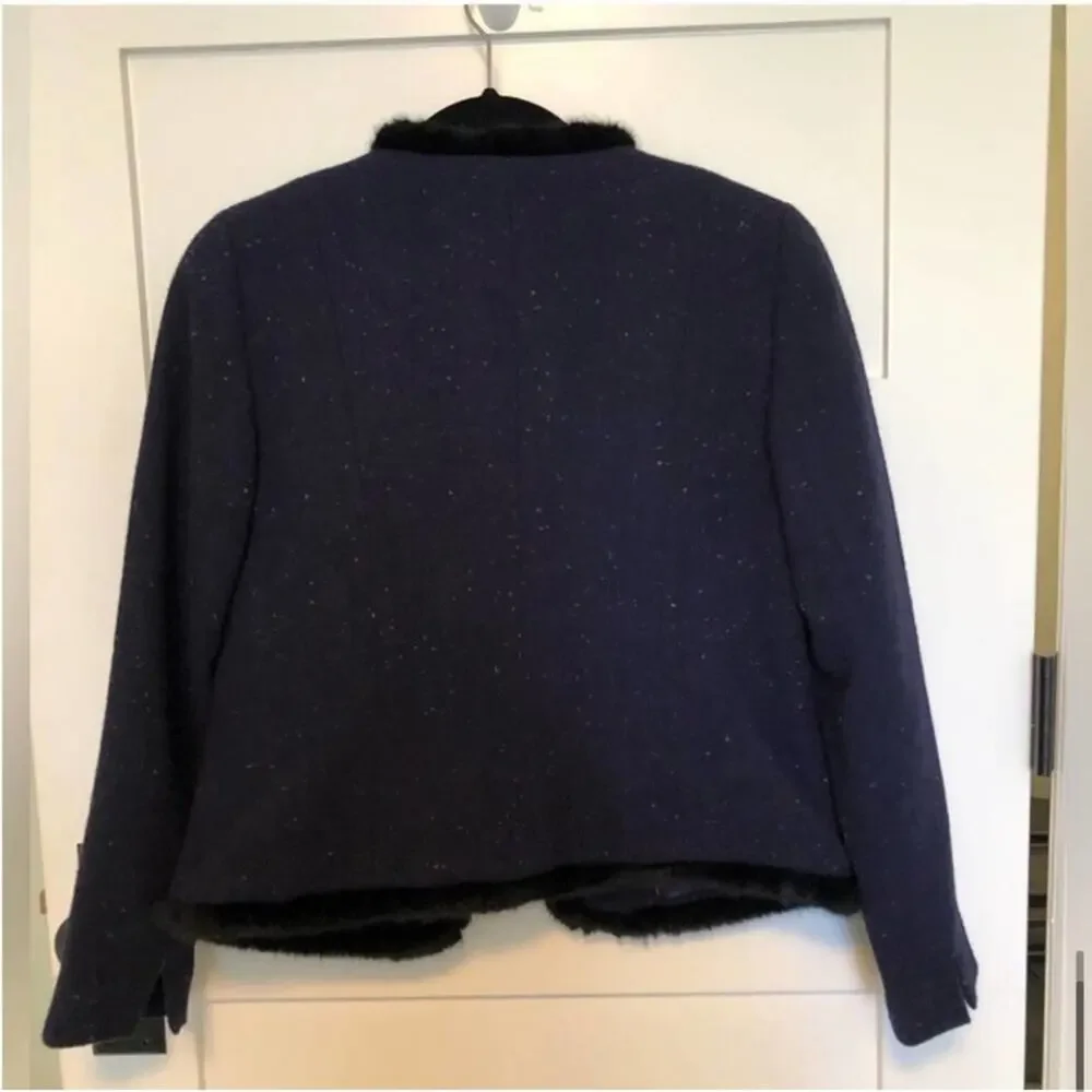 NWT Talbots Navy Tweed Faux Fur Trim Jacket - Picture 8 of 9